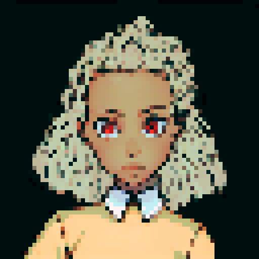 teenage black girl with light brown hair and red eyes