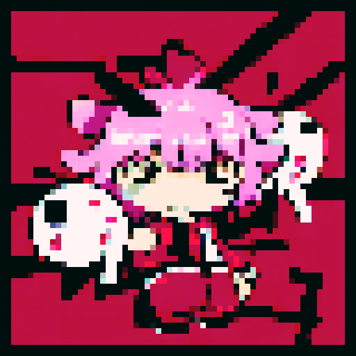 giant pink monster, pistol wielding soldiers, hopeless shooting, character portrait, close up, anime style, pixel art