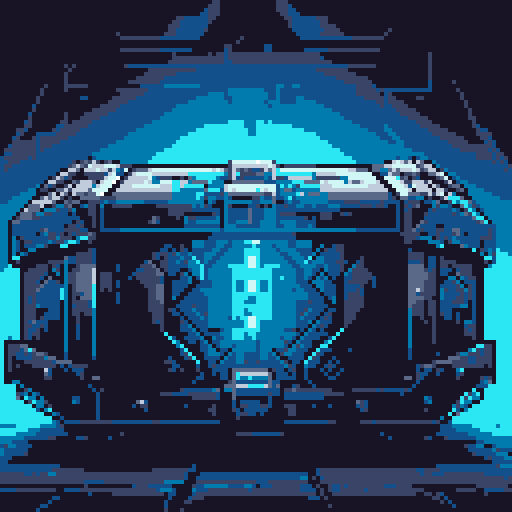 mystery box, stone, metall, shiny, pixel art, sRGB, vibrant colors, glowing lights, intricate patterns
