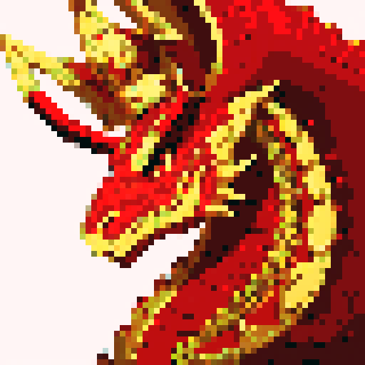 dragon, regal, crown, majestic,  red, gold accents, intricate embroidery, game icon, 32x32 pixel art, sRGB, skill art, close up, portrait