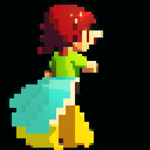 Back view of character.