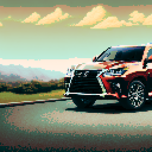 Photorealistic whole Lexus LX, three-quarter view, right front wheel, clean background, sRGB colors, pixel art style