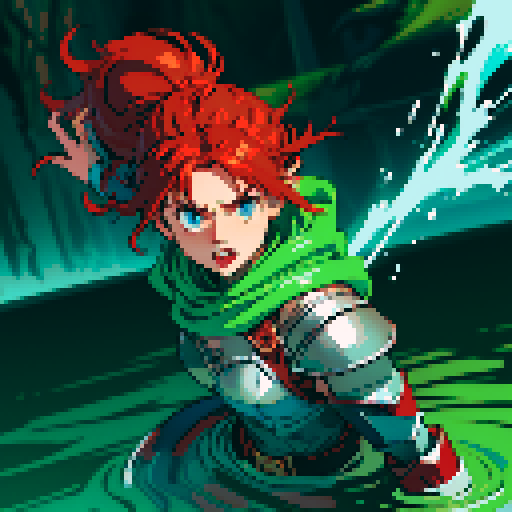 hero sinking into slime, hero drowning in slime, hero has red hair, hero has silver armor