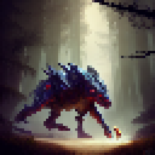 An armored knight on a majestic horse, charging towards a towering dragon with shimmering scales and glowing eyes, amidst a misty forest with twisted trees and glowing mushrooms.