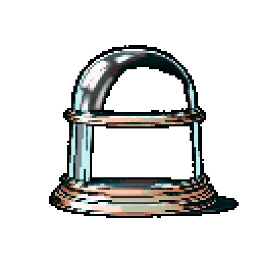 I want a rounded transparent glass half-dome with copper trim and copper rivets around the bottom edge. I want this object usable an asset in a videogame, meaning only one object per image, outlined with a strong black stroke.