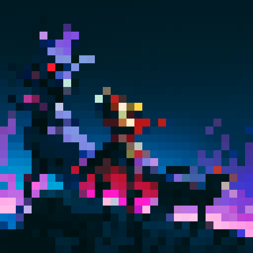 pixelated, brave dog, battling, evil creatures, vibrant colors, dynamic poses, retro, 8-bit style, action-packed, intense, side-scrolling, dramatic lighting, detailed backgrounds, menacing villains, futuristic setting