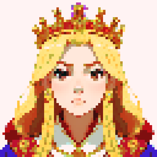 king, regal, crown, majestic, stoic expression, sharp features, royal robe, intricate embroidery, game icon, sRGB, skill art, close up, portrait, blonde