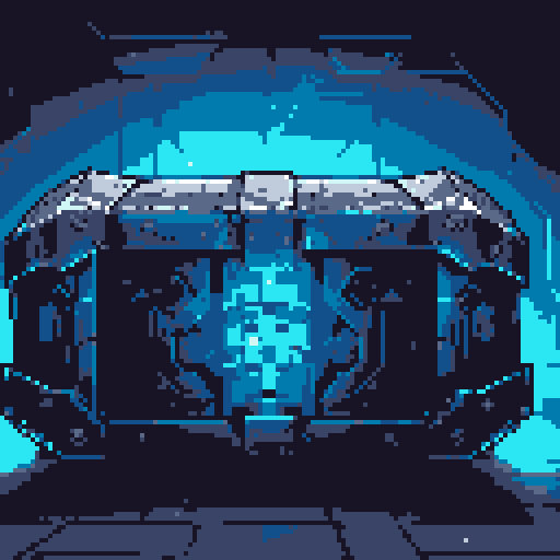 mystery box, stone, metall, shiny, pixel art, sRGB, vibrant colors, glowing lights, intricate patterns
