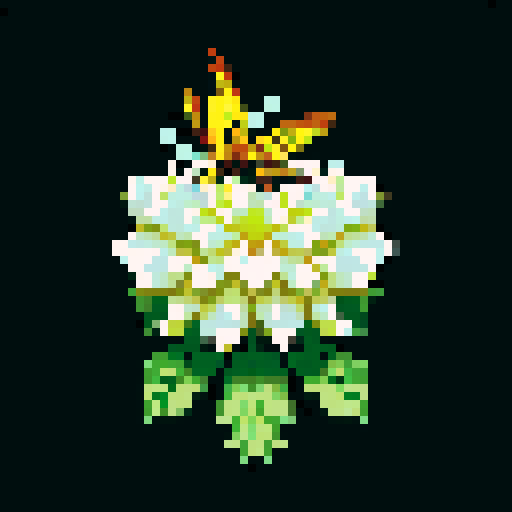 A beautiful, flower-adorned creature with vibrant petals, delicate wings, and a graceful appearance. It emits a faint floral fragrance and has a serene expression. No background.
