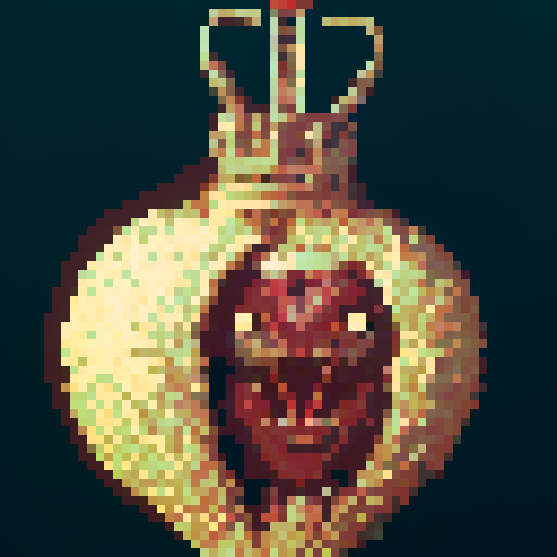 Royal Heart, vibrant colors, distorted figures, intricate details, precise pixelation