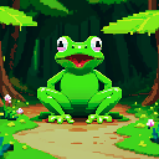 frog with open mouth on forest path 