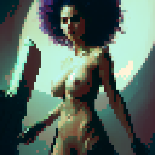 a naked demon woman with big breasts and a laser sword