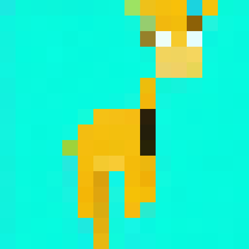 cartoon giraffe, tie, bright turquoise background, big eyes, visible pupils, game icon, 16x16, pixel art, close up, portrait