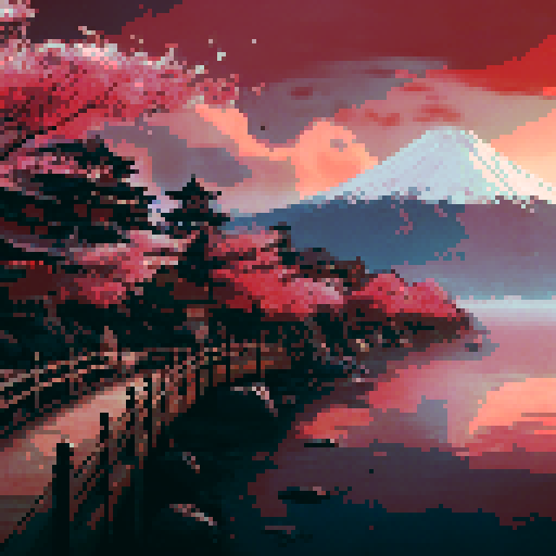 majestic surreal pixel art landscape