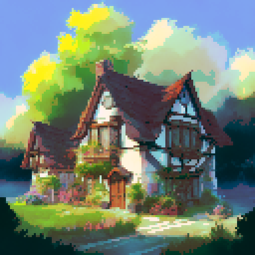 An old inn with fire and lightning