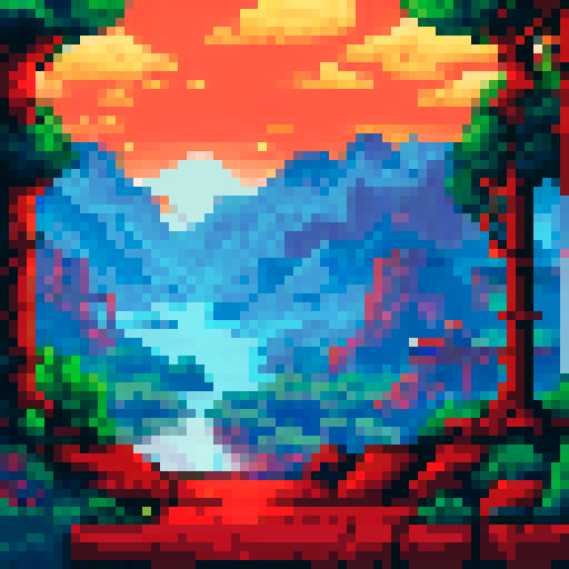 el capitan, sunset, pixel art, sRGB, trees, background, landscape