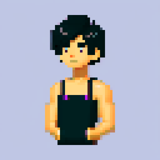 male black hair, pixel art, sRGB, purple eyes, tanned skin
