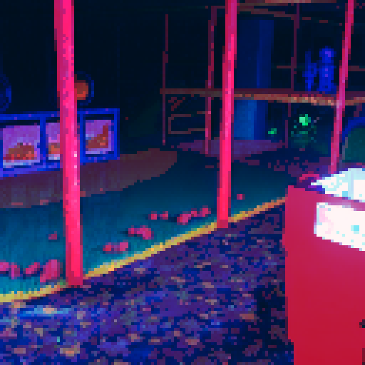 horror entry to indoor playground with toys and a horror and dark theme