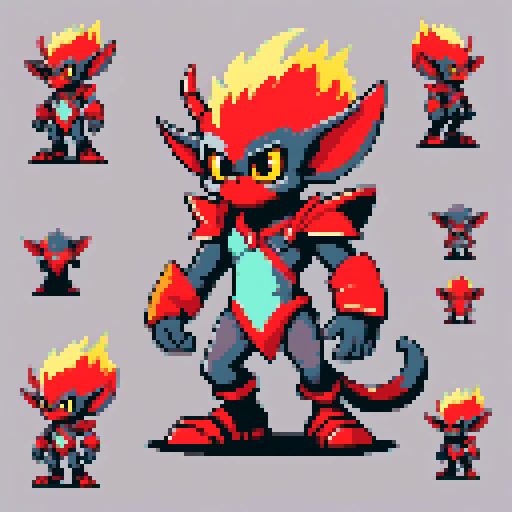 A fire imp. furry and gremlin-like. on a gray background.