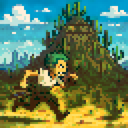 zoro, running, whisky peak, cactus mountain, sRGB, pixel art