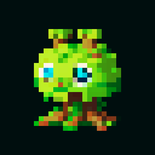 A robust, tree-like creature with bark armor, deep roots, and a protective stance. It has wise, ancient eyes and a commanding presence, ready to defend the forest. No background.
