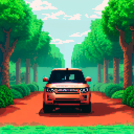 Photorealistic, centered Land Rover Range Rover in a three quarter view, right wheel in front, clean background, pixel art style with sRGB colors