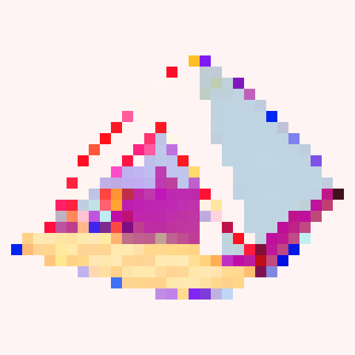 pixelated, white tent with retro 8-bit graphics