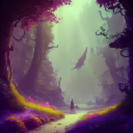 "Shaded clearing in a vividly-lit forest with a babbling creek and colorful flowers, rendered in a highly-detailed, cinematic style."