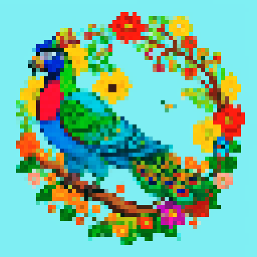 colorful birds with details like peacock or parrot