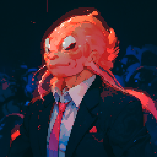 shrimp in a dapper suit, with vibrant hues and intricate pixel art details