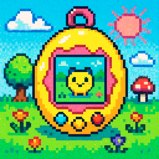 tamagotchi, cute, digital pet, colorful, pixelated, playful, interactive, virtual world, sRGB, pixel art