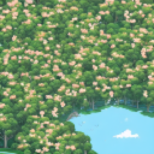 a large land scape with cherry blossom in the center