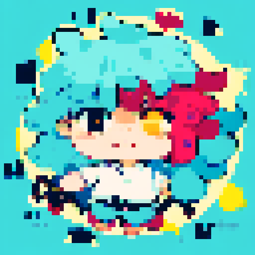 Curly locks framing bright eyes, rosy-cheeked innocence exudes from a freckled face, as a small hand grips a toy truck in this anime character portrait, with pixel art details adding depth