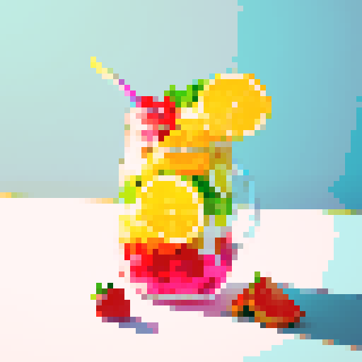 rainbow drink in mason jar with fruits, white background