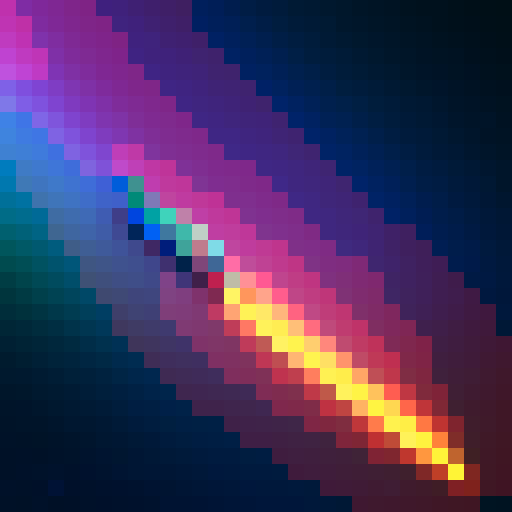 galaxy-themed, pixel art sword, vibrant colors, glowing stars, cosmic patterns, nebula swirls, shining meteorites, sparkling stardust, celestial engravings, lunar phases, astral energy, constellations, planetary textures