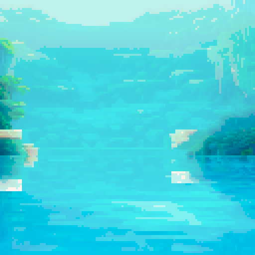 water ripples, tall pillars, pristine surface, sparkling pool, vibrant colors, sRGB palette, pixelated art, detailed background