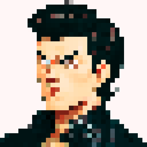 Muscular, tough greaser man with a pompadour hairstyle, wearing a motorcycle jacket, pixel art, sRGB colors, portrait, face avatar