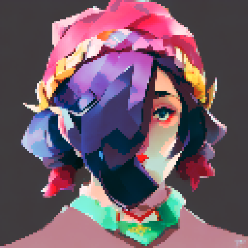 Thicc, busty goth girl, with long purple hair, eyeliner, red lipstick. wearing a halter top and spiked collar. Posing for a up close face portrait. vibrant sRGB colors, pixel art,