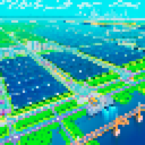 solar powered skyscrapers, vibrant green rooftops, bustling electric vehicles, floating solar farms, technicolor cityscape, pixelated solar panels, futuristic transportation network, sustainable energy infrastructure, cascading waterfalls of recycled rainwater, glowing neon signs