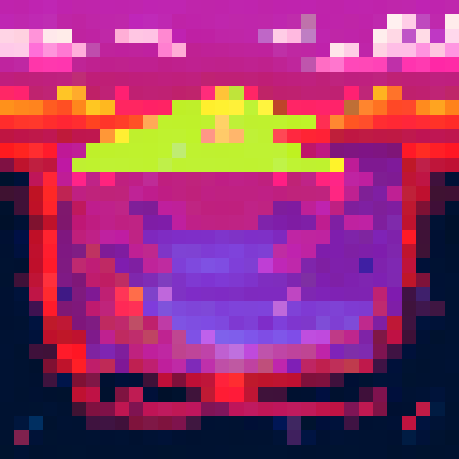 Pixel desert, towering cliffs, vibrant sunset colors, massive sun casting long shadows, distant planet visible in the sky, otherworldly landscape, pixel art style emphasizing sharp edges and limited color palette, 320 by 180 resolution, sRGB color space, background showcasing the vastness of the alien desert