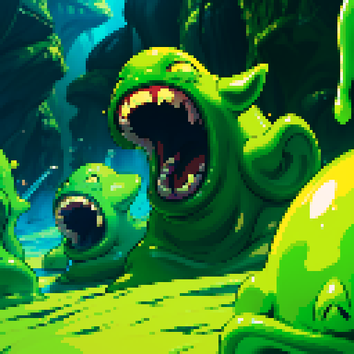 hungry slime, gelatinous slime, slime monster, mouth open, hungry