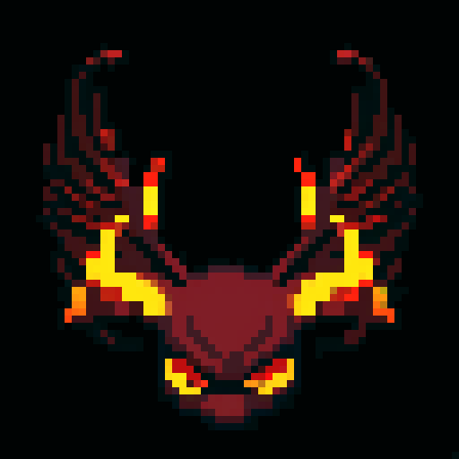 A fiery demonic creature with flames flickering on its body, larger wings, and glowing red eyes. It emits a faint glow and has a sinister expression. No background.
