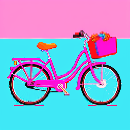 Bicycles, vibrant colors, retro feel, pixelated details, sRGB color space