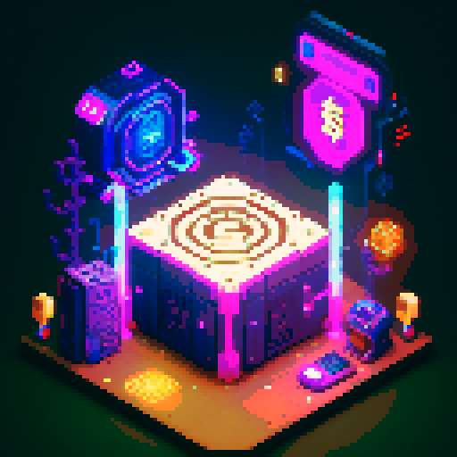 lootbox, futuristic crate, glowing buttons, golden box center with sei crypto network logo in middle, intricate details, pixel art style
