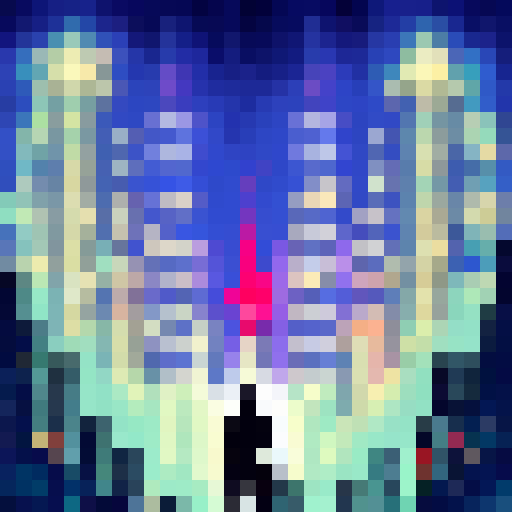 Shiv, a skilled artist, paints a vibrant, 32x32 pixel cityscape at night, featuring towering skyscrapers, neon lights, bustling traffic, and a full moon casting a ghostly glow over everything.