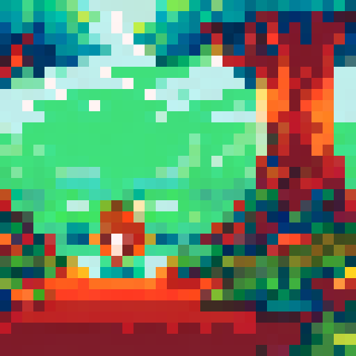 a cute jaguar in the forest. the scenery have on tree in each side and the sky have a bright sun
