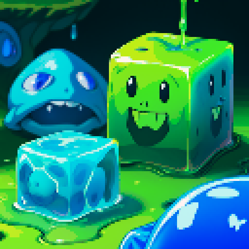 Blue Slime cube, Gelatinous cube, giant Slime, big slime, big slime cube