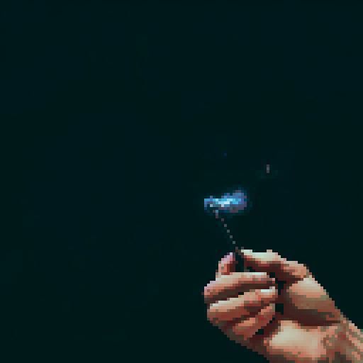 Hand holding a short incense, stick, smoke