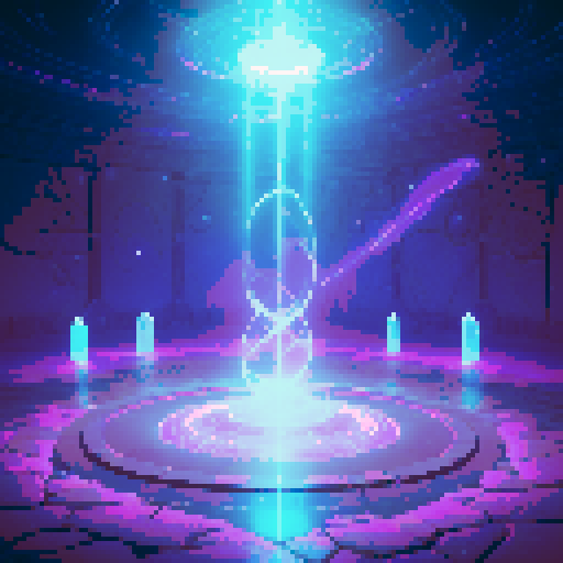 A mystical psychic training battleground with a glowing rune-inscribed floor in the foreground, angled slightly upward for depth. The bottom-left corner is clear and open for a player's perspective, while the middle-right showcases floating crystals, swirling purple and pink energy, and subtle light beams. The background features a serene, cosmic atmosphere with faint star patterns, creating a supernatural and focused environment for character placement.