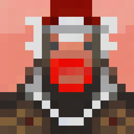 Santa Claus, snowy veranda, game icon, 16x16, pixel art, portrait, rosy cheeks, white beard, red hat, twinkling eyes, jolly smile, round glasses, fur-trimmed coat, mittens, snowflakes, icicles,